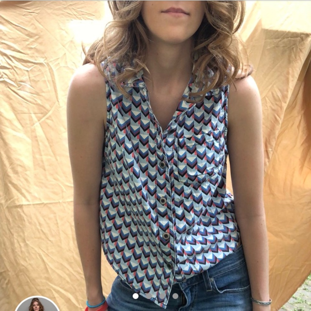 Graphic Print Denim Top